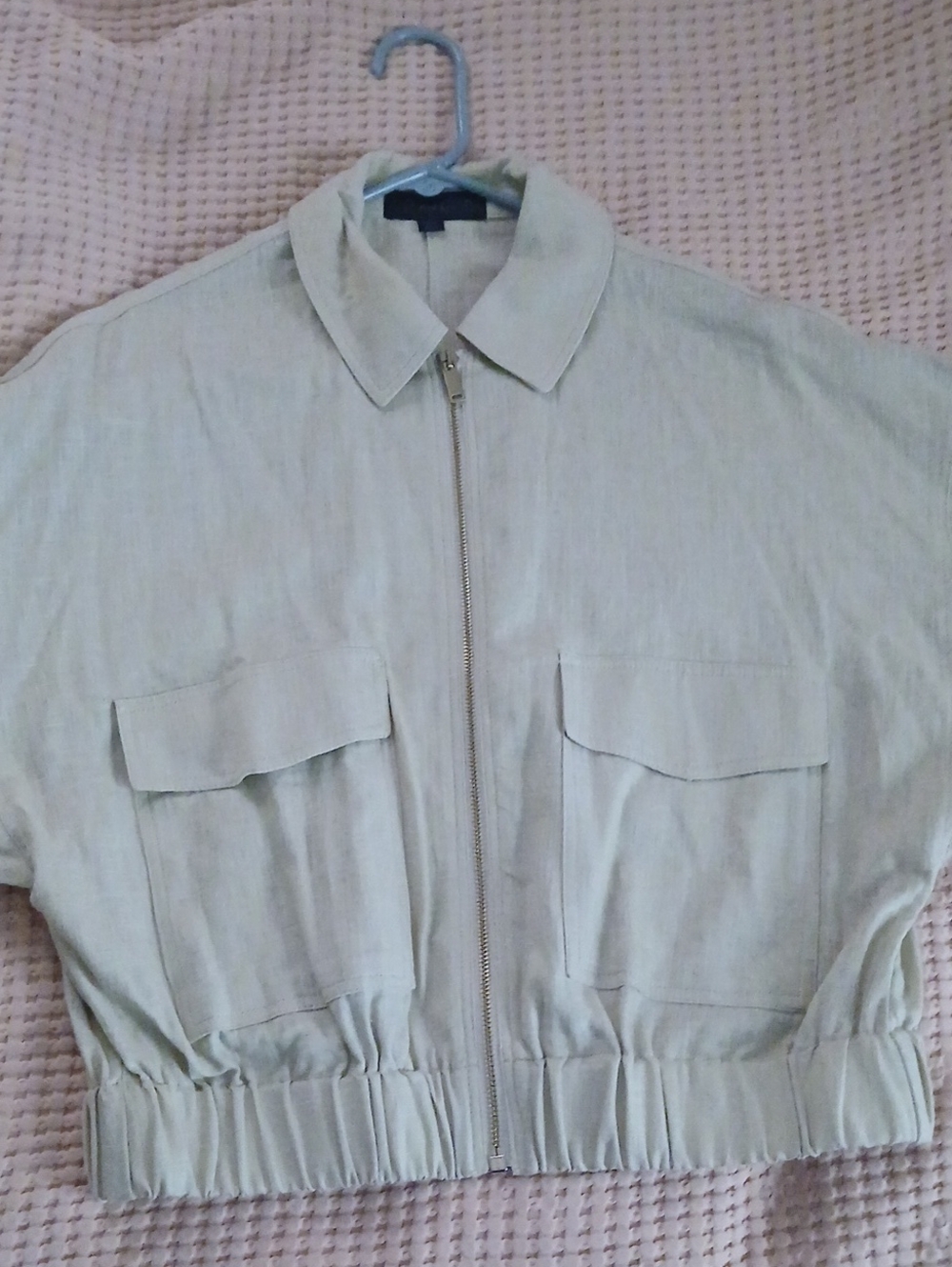 Zara Light Beige Zip-Front Utility Jacket